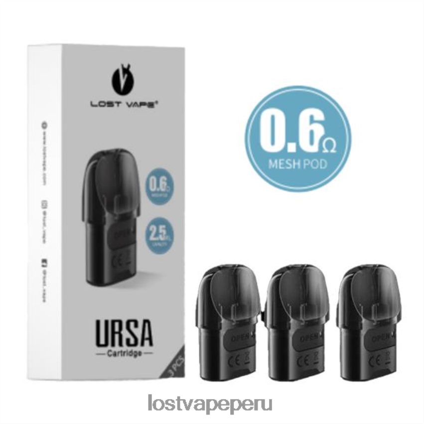 Lost Vape Disposable - HZ0446 Lost Vape URSA vainas de repuesto | 2,5 ml (paquete de 3) negro 0,6 ohmios